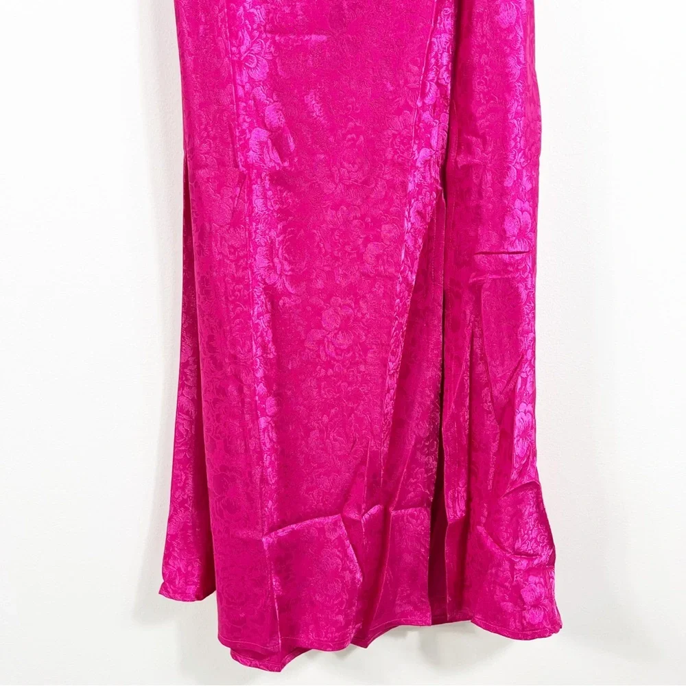 Lulus Stunning Radiance Hot Pink Satin Jacquard Cowl Midi Dress Size Medium NWT - Picture 5 of 8